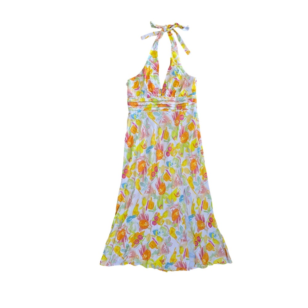 NWT Runaway The Label Zola Halter Midi Dress Citrus Print Tropical Resort Size 8